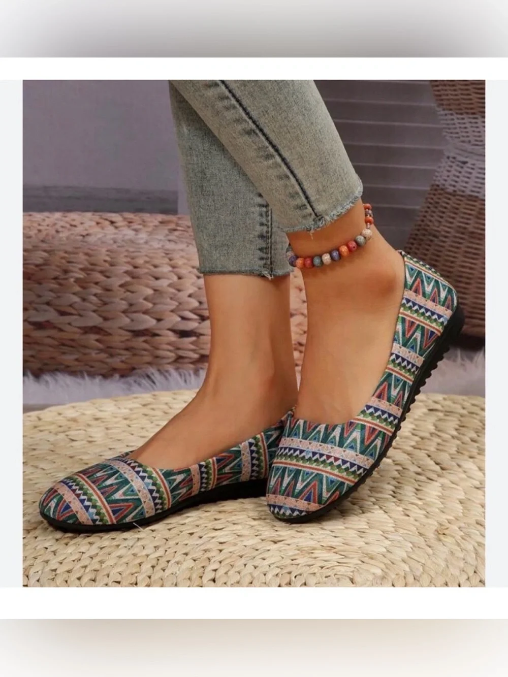 Patterned multicolored Trendy Flats in Blues & Pink size 8 shoes